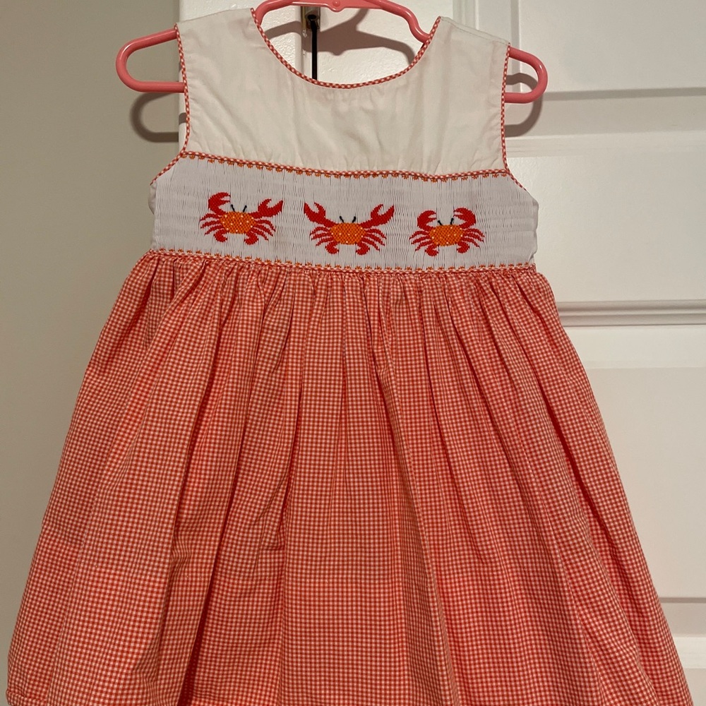 Beaux et belles New Orleans orange checkered crab smocked dress girls size 1